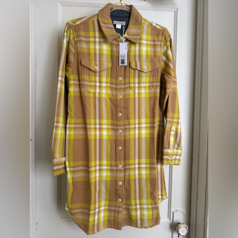 Outerknown Long Blanket Shirt. Yellow & Tan. NWT. XS. MSRP $168